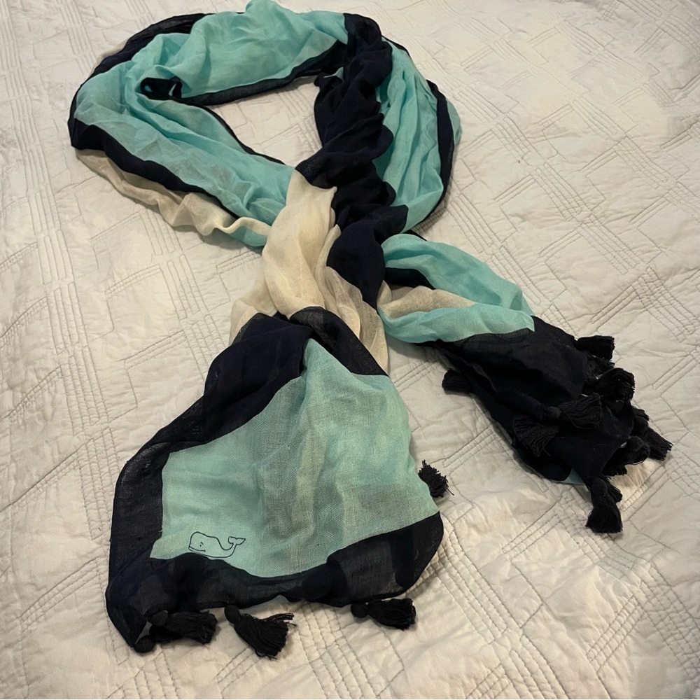 VV vineyard vines Striped Tassel Scarf in Mint, Navy & Cream
